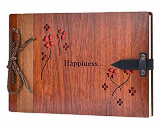 ZEEYUAN Photo Album Scrapbook, 11.4 x7.4 Inches Wooden DIY Album Book with 80 Pages Present for Valentines Mothers Anniversary Day Birthday steampunk buy now online