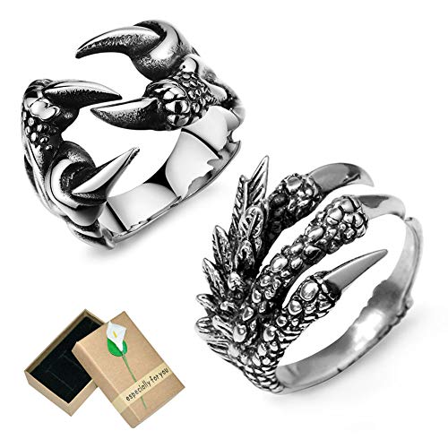 EQLEF Dragon Claw Ring Set, Gothic Ring Adjustable Wild Alondra Open Punk Ring Gift Cool Dragon Ring for Men Women (C) steampunk buy now online