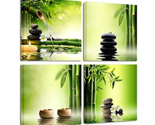 Wieco Art - Modern 4 Panels Stretched and Framed Contemporary Zen Giclee Canvas Prints Perfect Bamboo Green Pictures Paintings on Canvas Wall Art for Home Office Decorations Living Room Bedroom steampunk buy now online