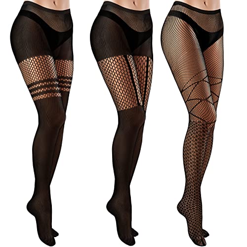 3 Pairs Women's Fishnet Dark Alternative Fishnet Tights High Waist Fishnet Tights Fishnet Stockings Thigh High Pantyhose Opaque Seams Spandex Leggings for Women steampunk buy now online