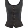 Women Vintage Faux Suede Square Neck U-Back Lace-up Front Vest Coat Waistcoat Black XL steampunk buy now online
