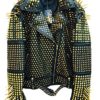 Women Punk Clothing Metal Rivet Steampunk Golden Spiked Genuine Handmade Leather Jacket (4XL, Black) steampunk buy now online