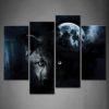 4 Panel Wall Art Black Wolf And Full Moon Painting The Picture Print On Canvas Animal Pictures For Home Decor Decoration Gift Piece Stretched By Wooden Frame Ready To Hang steampunk buy now online