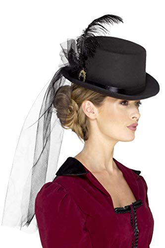 Smiffys 48413 Deluxe Ladies Victorian Top Hat, Black, One Size steampunk buy now online