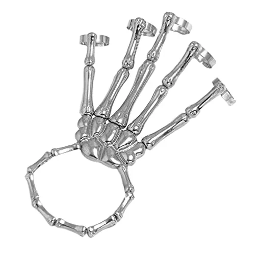 Holibanna Punk Wristband Skull Fingers Metal Skeleton Hand Bracelet with Ring Exaggerated Metal Skull Finger Bone Joint Bracelet for Women Girls Party Gifts Jewelry (Silver) steampunk buy now online