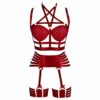 Women's Full Body Harness Bra Lingerie cage Set Punk Gothic Garter Belt Plus Size Festival Rave Pentagram Chest Strap (Wine red) steampunk buy now online