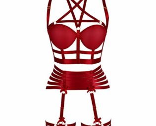 Women's Full Body Harness Bra Lingerie cage Set Punk Gothic Garter Belt Plus Size Festival Rave Pentagram Chest Strap (Wine red) steampunk buy now online