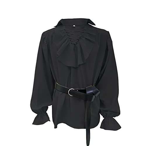 kinstell Men's Medieval Pirate Shirts Lace Up Renaissance Costume Lace Cuff Ruffle Front Colonial Cosplay Tee Top Black steampunk buy now online