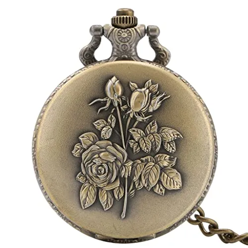 Elegance Rose Flowers Design Full Hunter Bronze Quartz Pocket Watch Steampunk Pocket Chain Retro Pocket Pendant Clock steampunk buy now online