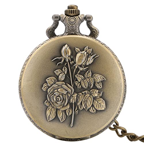 Elegance Rose Flowers Design Full Hunter Bronze Quartz Pocket Watch Steampunk Pocket Chain Retro Pocket Pendant Clock steampunk buy now online