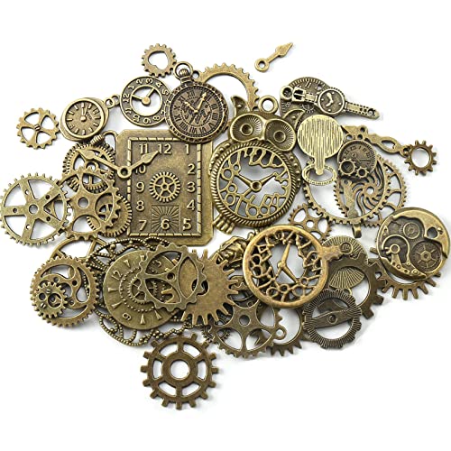 HERZWILD Steampunk Gears 100g Assorted Metal Clock Watch Gear Charms Vintage,40pcs gothic charms in bronze colour Pendant Charms Gear Wheel Steampunk Pendant for Jewellery Crafts Making. steampunk buy now online