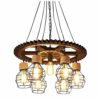 Raelf Industrial retro chandelier 7 antique chandelier Industrial wrought iron solid wood hanging lamp ceiling lamp wooden gear chandelier Bar, cafe restaurant steampunk light pendant lamp chandelier steampunk buy now online