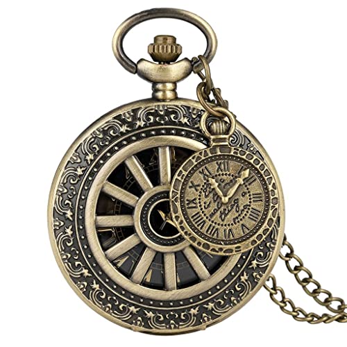 Vintage Antique Copper Steampunk Bronze Hollow Gear Quartz Pocket Watch Necklace Pendant Clock Chain Men Women with Accessory (Color : A Size : One size) (B One size) steampunk buy now online