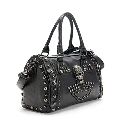 Women Skull Handbag Tote Purse Large Capacity Gothic Shoulder Bag with Strap Studded Doctor Handbag, Black steampunk buy now online