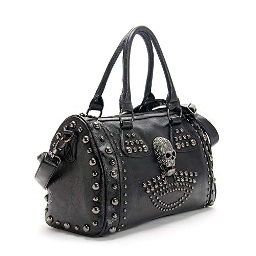 Women Skull Handbag Tote Purse Large Capacity Gothic Shoulder Bag with Strap Studded Doctor Handbag, Black steampunk buy now online