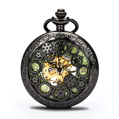 Steampunk Vintage Luminous Roman Letters Skeleton Mechanical Pocket Watch with Chain (Gear-Luminous) steampunk buy now online