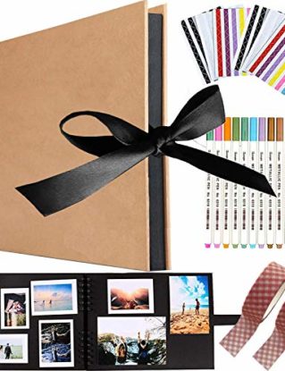 Viwril DIY Scrapbook, 80 Pages Photo Album Memory Books 12 x 8 inch A4 Craft Paper DIY Handmade Album With 12 Metallic Marker Pens Anniversary Wedding, Travelling Gift (Brown) steampunk buy now online