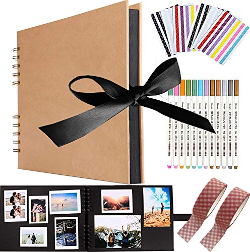 Viwril DIY Scrapbook, 80 Pages Photo Album Memory Books 12 x 8 inch A4 Craft Paper DIY Handmade Album With 12 Metallic Marker Pens Anniversary Wedding, Travelling Gift (Brown) steampunk buy now online