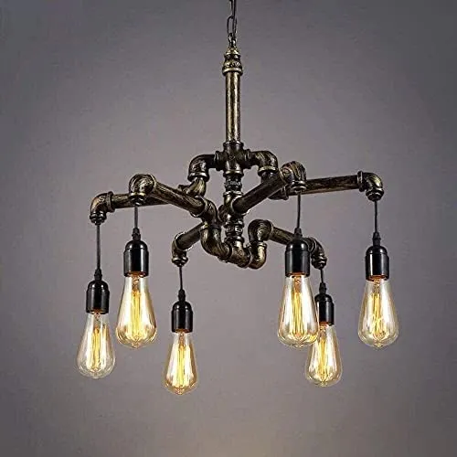 Retro Old Fashioned 6-lights Industrial Steampunk Water Pipe Chandelier Retro Pendant Lights Fitting Antique Iron Metal Creative Hanging Lights Loft Cafe Bar Suspension Lantern E27 Restaurant Dropligh steampunk buy now online