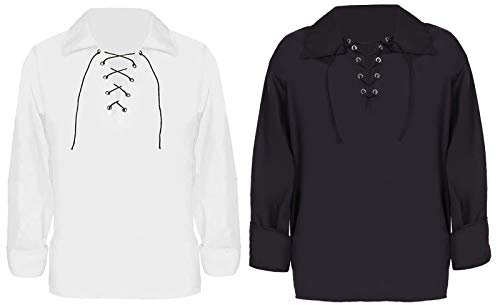 KIDS CHILDRENS WHITE GOTHIC LACE SHIRT FANCY DRESS COSTUME - MEDIEVAL LACE UP STEAMPUNK VICTORIAN PIRATE WHITE SHIRT FANCY DRESS FOR BOYS AND GIRLS - LARGE steampunk buy now online