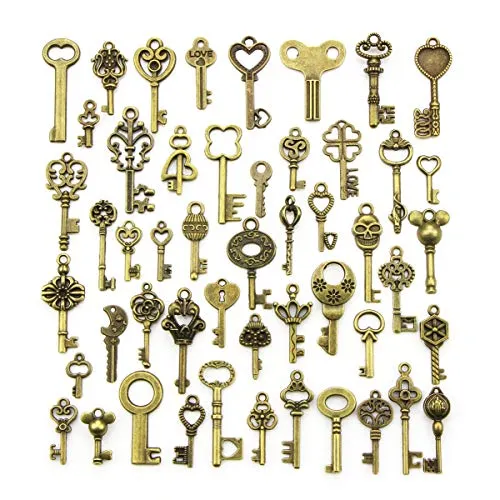 YMWALK Antique Bronze Keys Charm Pendants Set Random Shapes & Sizes Charms key Handmade Accessories for DIY Jewelry Making (50 Pcs) steampunk buy now online