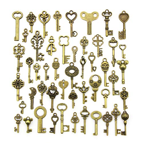 YMWALK Antique Bronze Keys Charm Pendants Set Random Shapes & Sizes Charms key Handmade Accessories for DIY Jewelry Making (50 Pcs) steampunk buy now online
