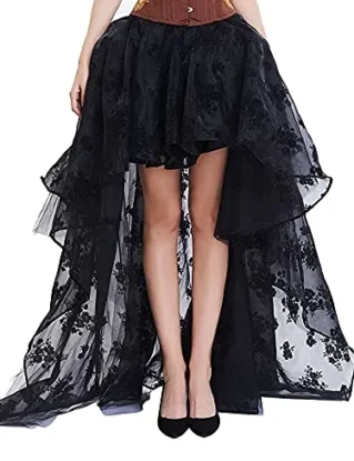 YILEEGOO Lace Skirt Irregular Steampunk Cocktail Party Gothic Skirts for Women (Black, X-Large) steampunk buy now online
