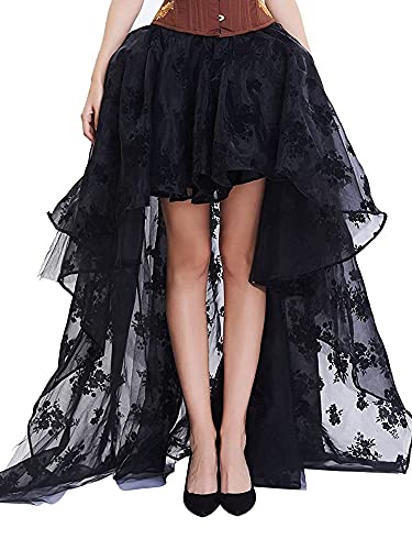 YILEEGOO Lace Skirt Irregular Steampunk Cocktail Party Gothic Skirts for Women (Black, X-Large) steampunk buy now online
