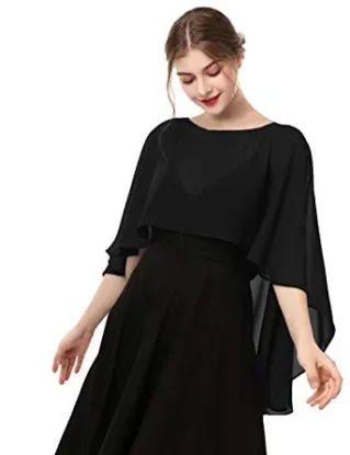 Hotshawl Capelets for women Chiffon Cape Shawls and Wraps for Evening Dress Wedding Capes Cover Up, Black, One Size steampunk buy now online