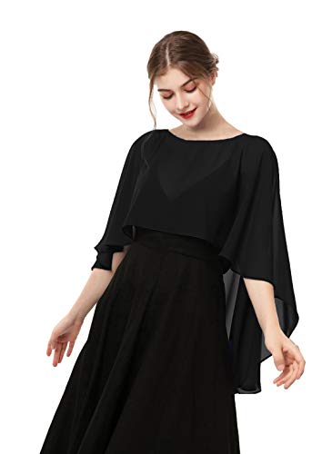 Hotshawl Capelets for women Chiffon Cape Shawls and Wraps for Evening Dress Wedding Capes Cover Up, Black, One Size steampunk buy now online