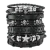 Milakoo 6Pcs PU Leather Bracelet Braided Rope Women Men Punk Rock Gothic Skull Bracelet steampunk buy now online