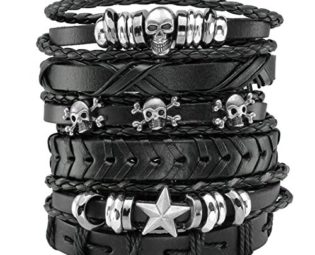 Milakoo 6Pcs PU Leather Bracelet Braided Rope Women Men Punk Rock Gothic Skull Bracelet steampunk buy now online