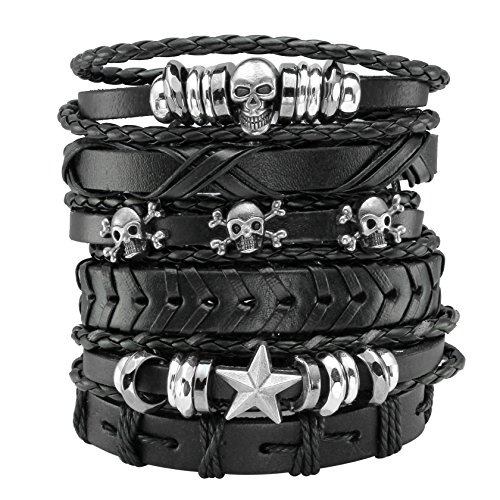 Milakoo 6Pcs PU Leather Bracelet Braided Rope Women Men Punk Rock Gothic Skull Bracelet steampunk buy now online