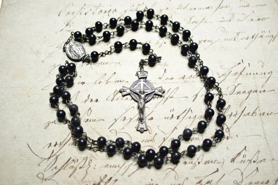 Antique Black Wood and Silver Plated Brass Rosary by ShelleyManor steampunk buy now online Antique Black Wood and Silver Plated Brass Rosary by ShelleyManor steampunk buy now online