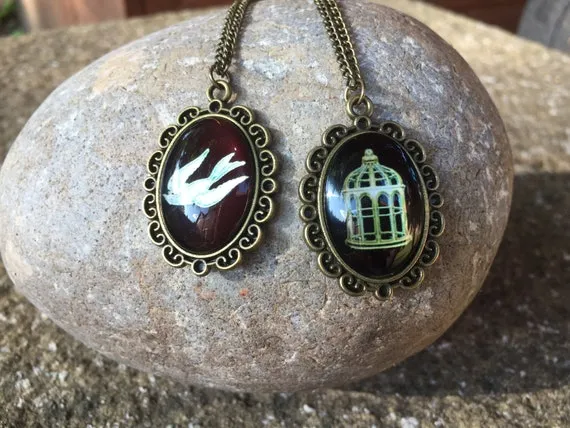 Bioshock Inspired Bird & Birdcage Necklace Pendant - Steampunk Infinite Jewellery Jewelry Chain Booker Elizabeth Songbird Gaming Gift by OtherworldlyWaresUK steampunk buy now online