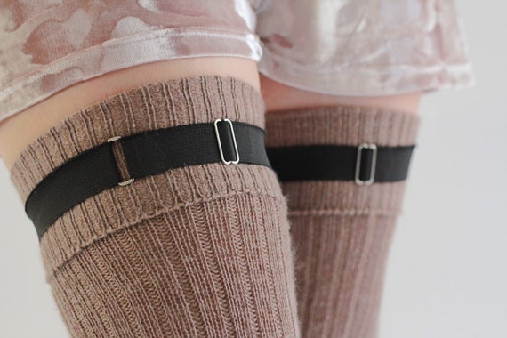 BLACK Elastic Clip Garters for THIGH High Socks - Ideal for plus size Elastic Stocking Suspenders, Garters that really work, hold ups pearls by footFETISHsocks steampunk buy now online