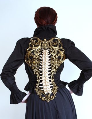 Gold & Bone Spine Metallic Latex Rubber Filigree Back Piece Armour Harness Steampunk Gothic Fantasy Skeleton by AconiteCreations steampunk buy now online