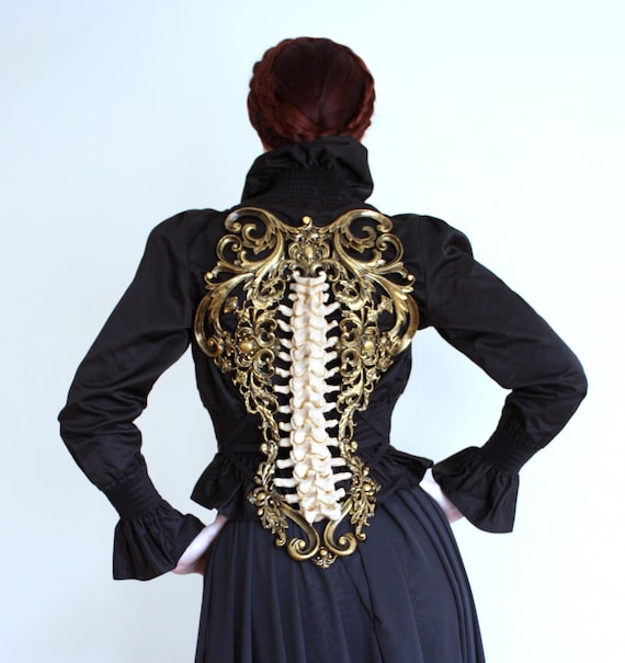 Gold & Bone Spine Metallic Latex Rubber Filigree Back Piece Armour Harness Steampunk Gothic Fantasy Skeleton by AconiteCreations steampunk buy now online
