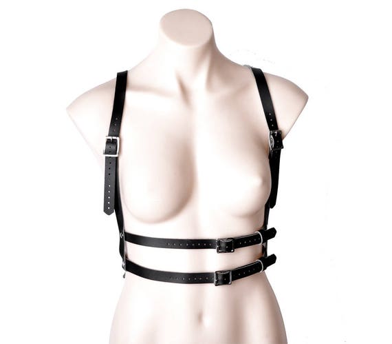 Handcrafted Black Leather Body Harness | Buckle Detail Lingerie Harness - har4blk by MercyIndustries steampunk buy now online