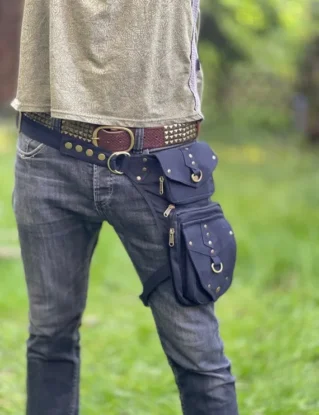 Riveting Bag with Leg Holster 2 >>> 2 Colors >> Holster bag, Festival Utility Belt with Leg Strap, JUNGLE, Psy Trance, Festival Clothing by JungleTripDesign steampunk buy now online