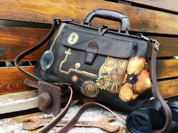 Steampunk bag personalized Leather medical bag Hand painted doctor bag by InGAartWork steampunk buy now online