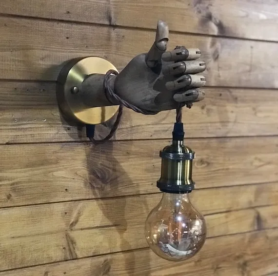 Wooden Vintage Mannequin Hand Lamp, Wall Lamp, Sconce Edison, Retro, Steampunk, Choice of bulb type, Lighting by BlueChalkDesigns steampunk buy now online Wooden Vintage Mannequin Hand Lamp, Wall Lamp, Sconce Edison, Retro, Steampunk, Choice of bulb type, Lighting by BlueChalkDesigns steampunk buy now online