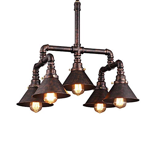 Retro Creative 5-Lights Iron Water Pipe Chandelier Vintage Industry Metal Steampunk Antique E27 Adjustable Ceiling Pendant Light Restaurant Kitchen Bar Loft Decoration Pend Retro lamp steampunk buy now online