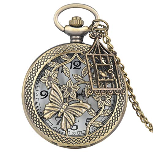 Ronze Butterfly and Flower Retro Style Necklace Pocket Watch Chain Steampunk Pendant Quartz Fob Watch Clock with Accessory steampunk buy now online