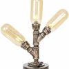 ZGYQGOO Industrial Pipe Table Lamp 3 Lights, Vintage and Rustic Design Desk or Desktop Lamps, Minimalist Retro Steampunk Farmhouse Decor, Cylindrical Glass Shade steampunk buy now online