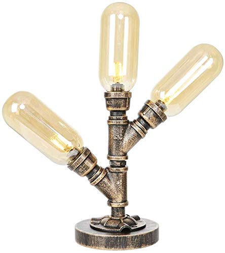 ZGYQGOO Industrial Pipe Table Lamp 3 Lights, Vintage and Rustic Design Desk or Desktop Lamps, Minimalist Retro Steampunk Farmhouse Decor, Cylindrical Glass Shade steampunk buy now online