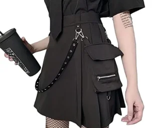 FeMereina Women Mini Pleated Skirt High Waist Short A-line Flare Gothic Punk Y5k Skirt, Ladies Cross Pattern Printing Skirts steampunk buy now online