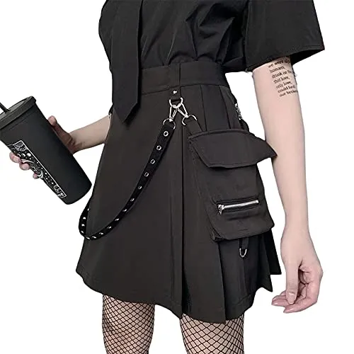FeMereina Women Mini Pleated Skirt High Waist Short A-line Flare Gothic Punk Y5k Skirt, Ladies Cross Pattern Printing Skirts steampunk buy now online