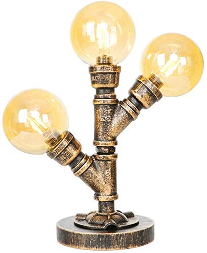 ZGYQGOO Industrial Steampunk Table Light 3 Lights - Desktop Water Pipe Lamp with Glass Shade - Vintage Desk lamp Bedside Nightstand Lamp Antique Night Light for Living Room Bedroom steampunk buy now online