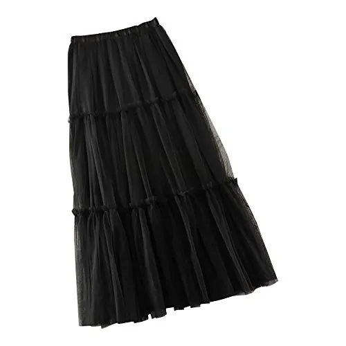 Janly Clearance Sale Skirt for Women , Women Spring Summer Elastic High Waist Long Mesh Skirt Womens Gauze Skirt , for Holiday Summer (Black-XL steampunk buy now online
